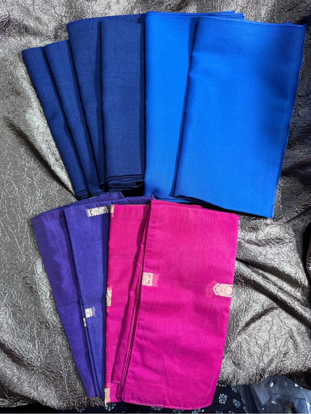 Elegant Table Napkin Set in Bright Blue, Navy, Purple & Fuchsia